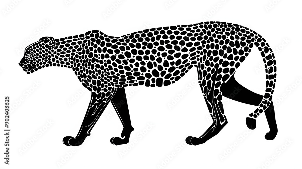 Fototapeta premium black silhouette of Cheeta illustration icon for logo, isolated on white background