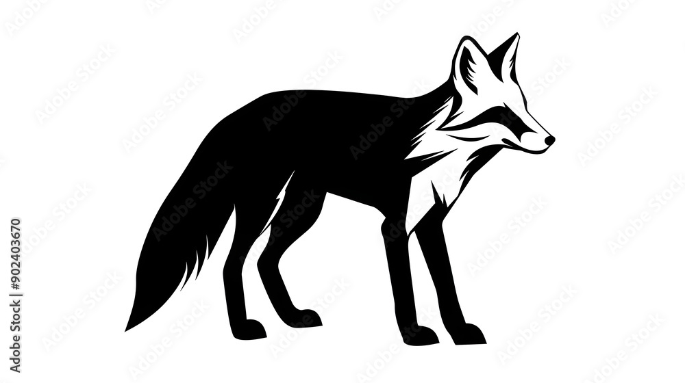 Obraz premium black silhouette of Fox illustration icon for logo, isolated on white background