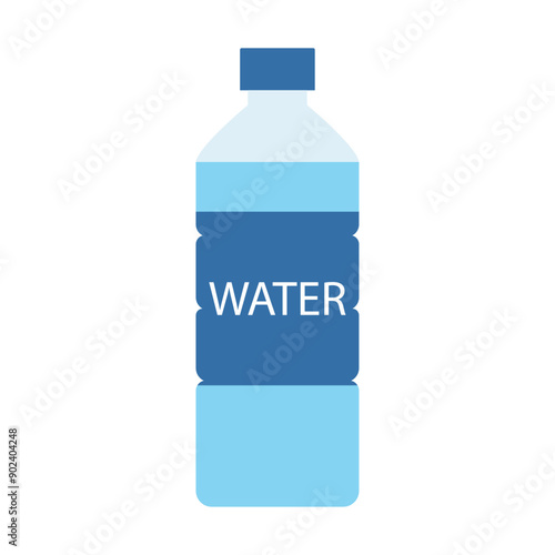 Bottle of water icon in flat style. Water is written on the bottle. Water bottle icon set. Icon for drinking water package and mineral bottle. Water botttle icon flat design vector illustration.