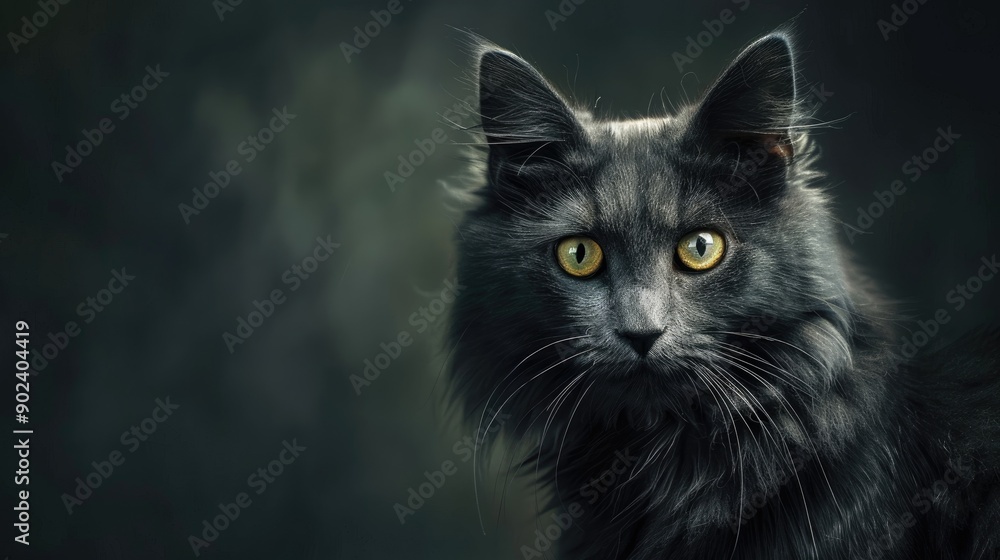 Gray feline against dark backdrop Gray feline against dark backdrop