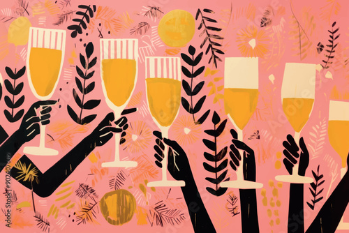 Celebratory champagne toast illustration