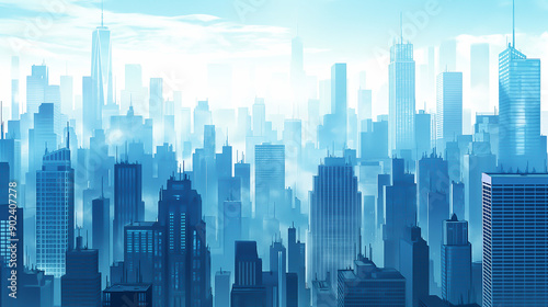 A futuristic cityscape with tall skyscrapers