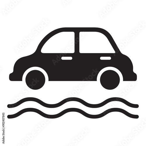 Icon silhouette of a car and water, represent road safety signs used for flooded areas. vector illustration