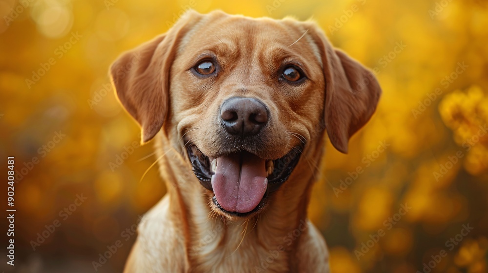 Cheerful canine with joyful countenance on Yellow backdrop. Cheerful canine with joyful countenance on Yellow backdrop.
