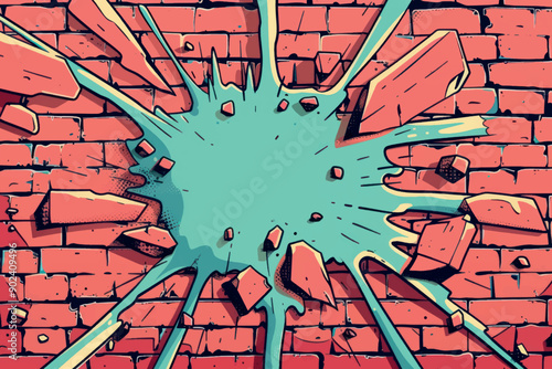 Brick wall explosion comic art