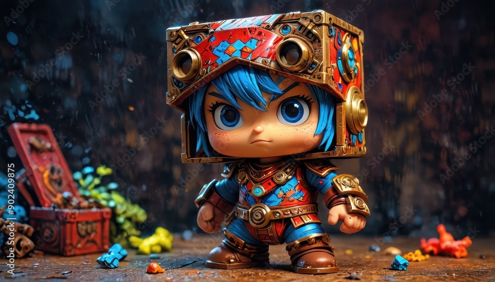 Fototapeta premium Fantasy Character Toy with Gear and Glowing Lights.