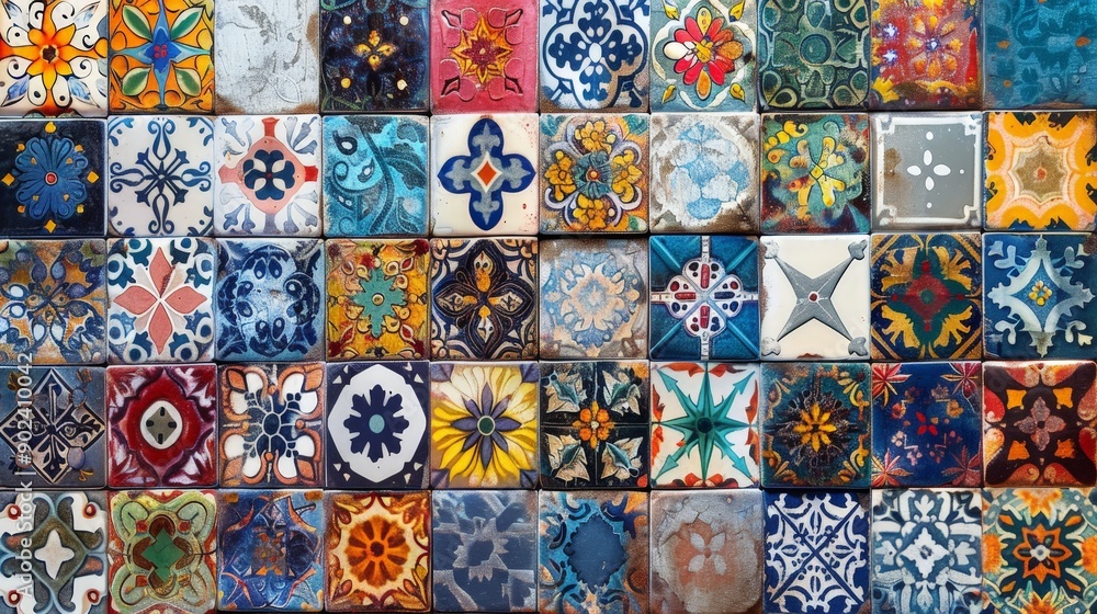 Mosaic tile texture with colorful, detailed patterns and intricate designs Mosaic tile texture with colorful, detailed patterns and intricate designs