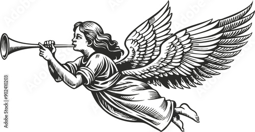 Wallpaper Mural angel with trumpet vector hand drawn illustration Torontodigital.ca