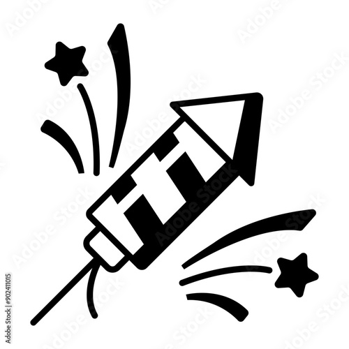 A rocket firework icon designed in outline style 