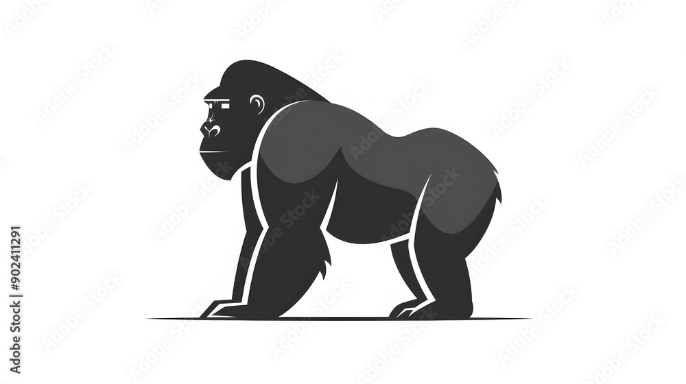 Obraz premium black silhouette of Gorilla illustration icon for logo, isolated on white background