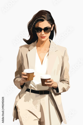 Stylish woman holding coffee cups