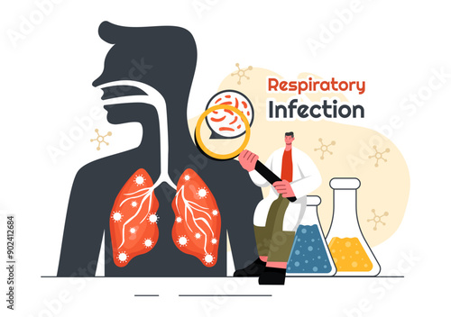 Vector Illustration of Respiratory Infection and Inflammation in the Lungs Caused by Virus Cells on a Background in Healthcare and Medical Concept