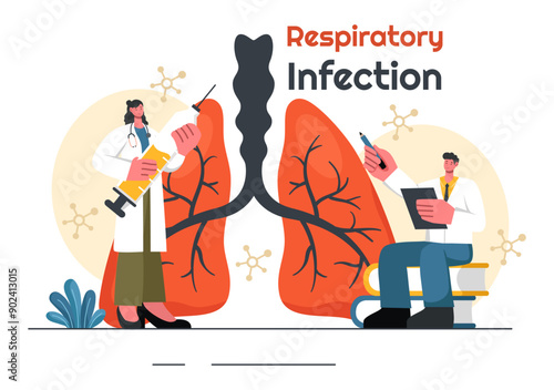 Vector Illustration of Respiratory Infection and Inflammation in the Lungs Caused by Virus Cells on a Background in Healthcare and Medical Concept