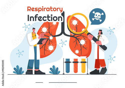 Vector Illustration of Respiratory Infection and Inflammation in the Lungs Caused by Virus Cells on a Background in Healthcare and Medical Concept