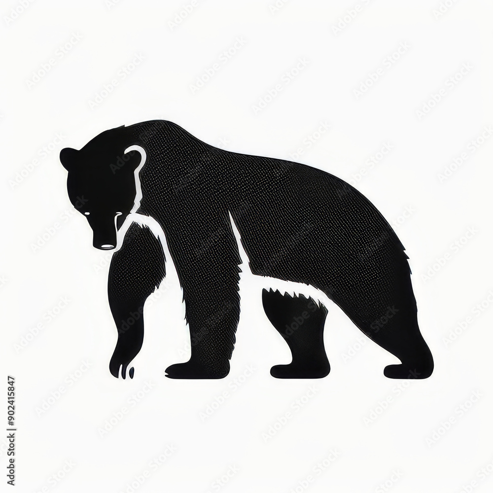 Fototapeta premium flat, minimalist vector graphic in black , a bear , full body, logo style , white background
