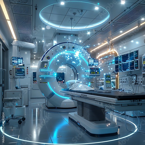 3d rendering mri scan machine or magnetic resonance imaging scan device
