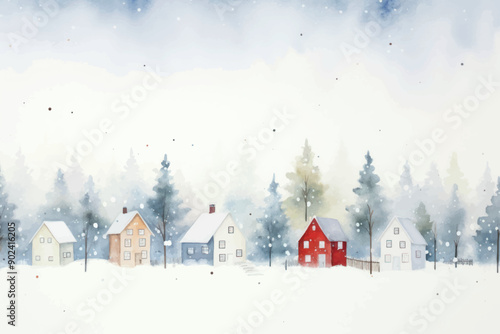 Snowy village winter scene