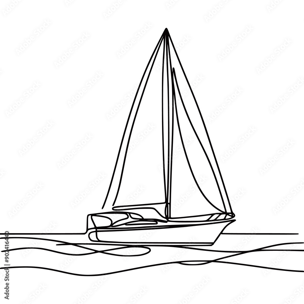 Continuous single line drawing sailboat on water vector illustrations generated by Ai Continuous single line drawing sailboat on water vector illustrations generated by Ai