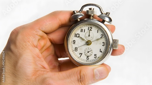 Hand Holding a Stopwatch: A hand holding a stopwatch, ready to start timing an event. 