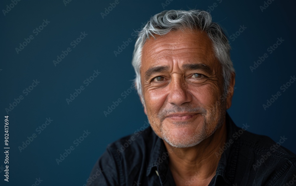 A middle-aged Latin man smiles warmly, showcasing his joy and friendliness in a simple and inviting setting A middle-aged Latin man smiles warmly, showcasing his joy and friendliness in a simple and inviting setting