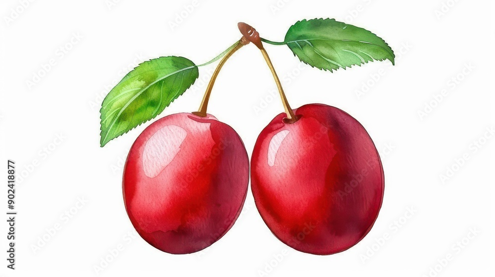 Obraz premium Vibrant plum watercolor illustration, beautifully rendered, perfect for fruit lovers and art enthusiasts alike, isolated on white.