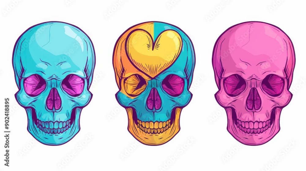Detailed, colorful skull, heart, and brain illustrations. Perfect for posters, logos, and unique decorative art pieces. Detailed, colorful skull, heart, and brain illustrations. Perfect for posters, logos, and unique decorative art pieces.