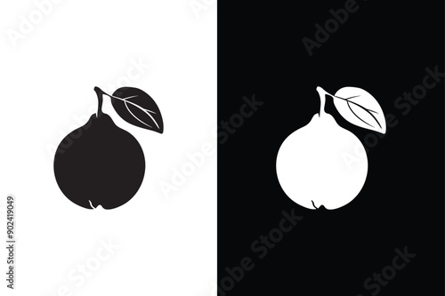 Guava Icon silhouette. Guava Fruit food vector symbol in a black white background