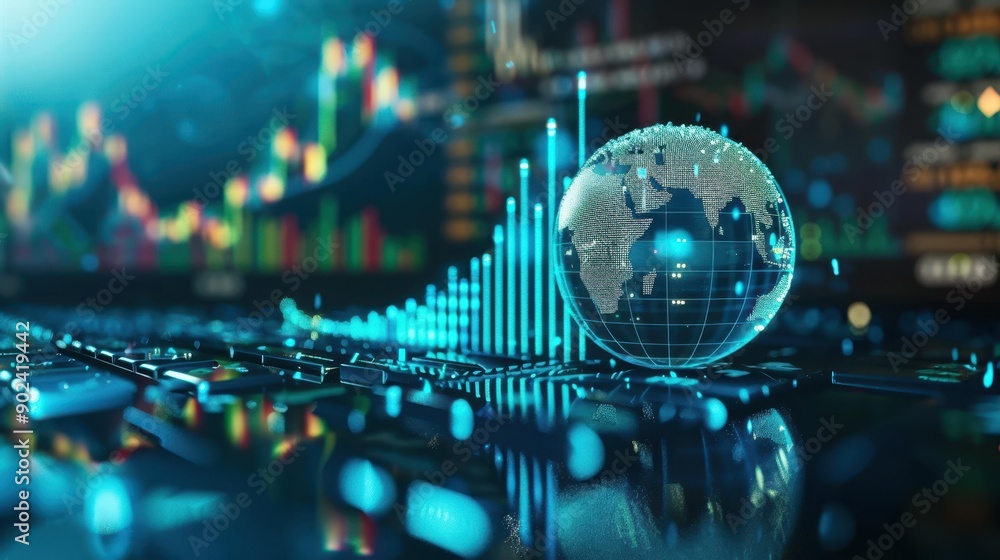 A vibrant candlestick forex chart shines on a blurred blue background, highlighting trading insights with a global touch. A vibrant candlestick forex chart shines on a blurred blue background, highlighting trading insights with a global touch.