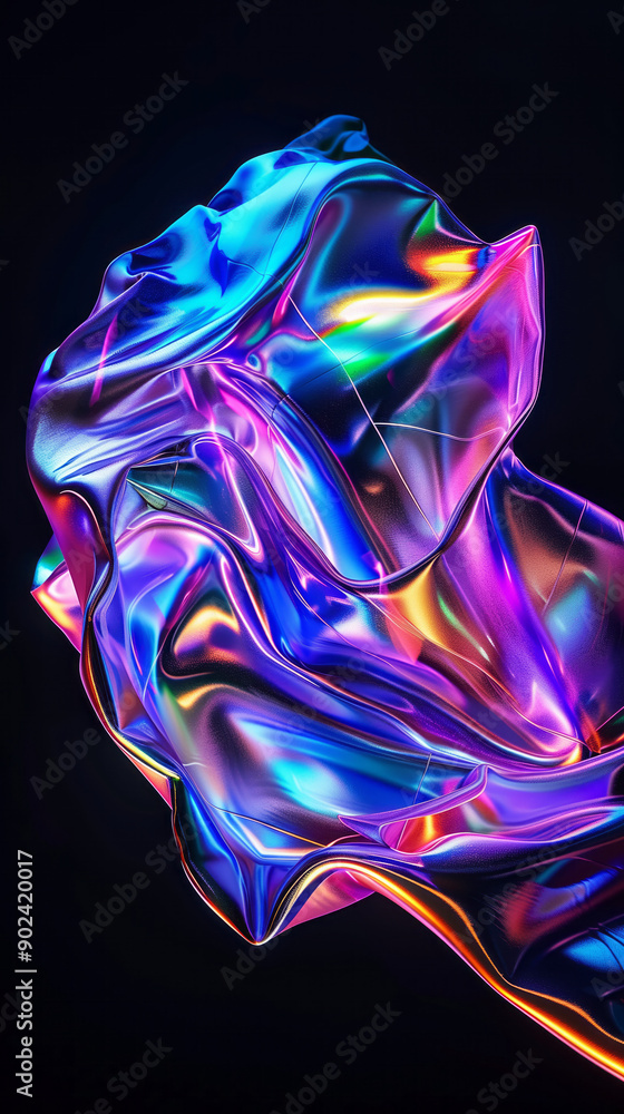 Abstract 3D holographic element with a surreal, dreamlike quality and vibrant colors on a black background Abstract 3D holographic element with a surreal, dreamlike quality and vibrant colors on a black background