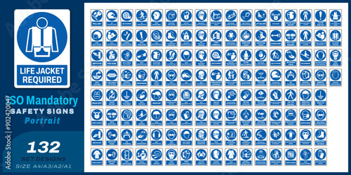 132 set ISO mandatory safety signs V127 size a4/a3/a2/a1