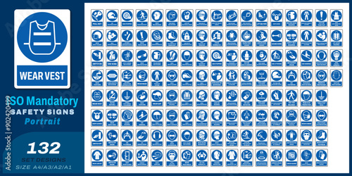 132 set ISO mandatory safety signs V123 size a4/a3/a2/a1