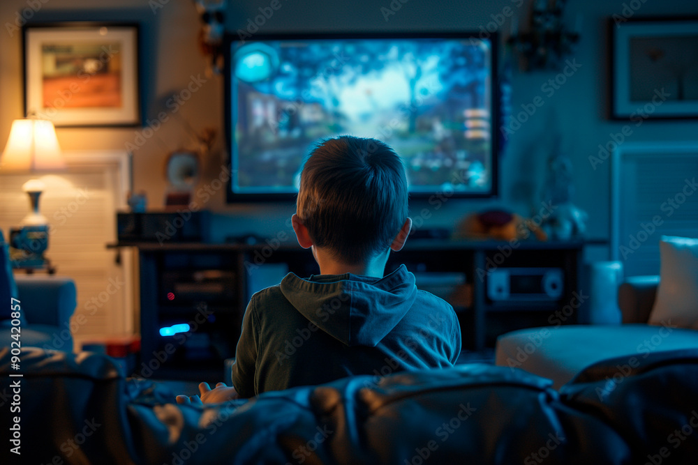 boy playing video game in living room boy playing video game in living room