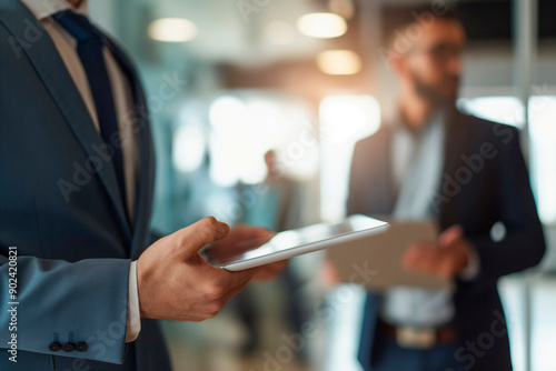 businessmen in office with tablet