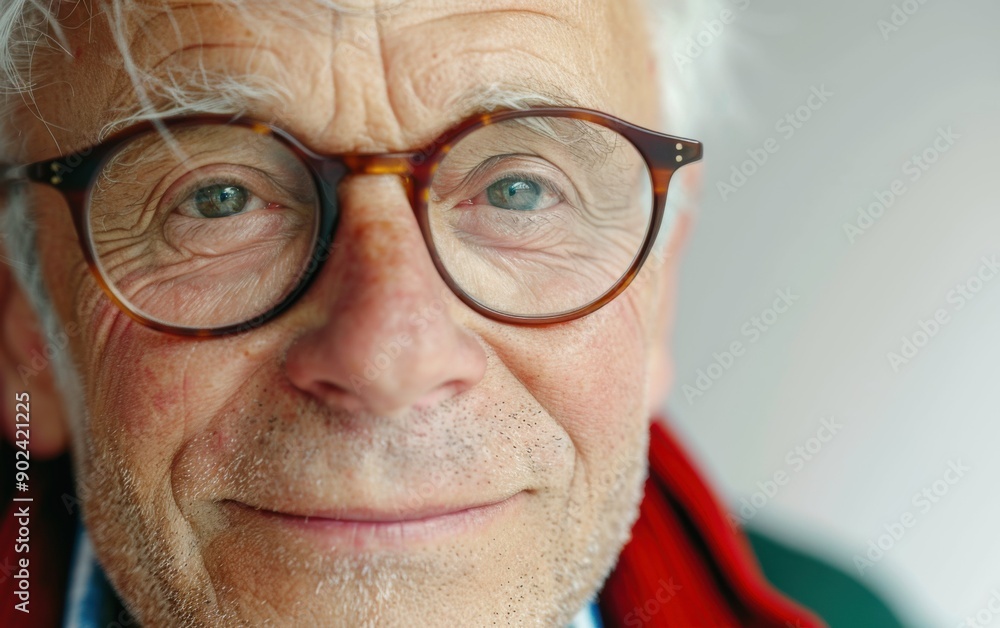 A senior man with gray hair and glasses smiles warmly, showcasing his kind expression and engaging demeanor in a studio setting A senior man with gray hair and glasses smiles warmly, showcasing his kind expression and engaging demeanor in a studio setting