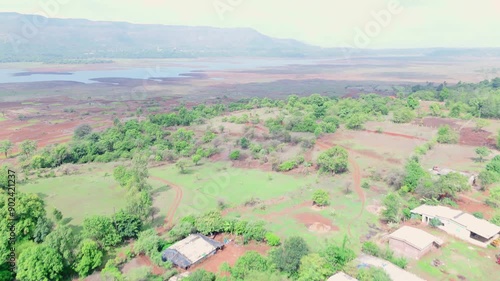 Aerial Landscape with village and River photo