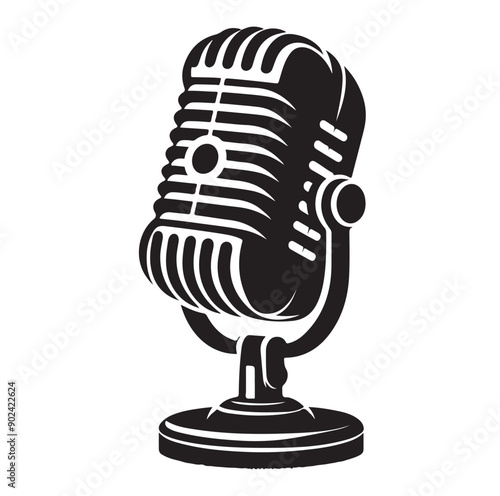 Retro Microphone Silhouette Icon for Podcast, Broadcast, or Music Design
