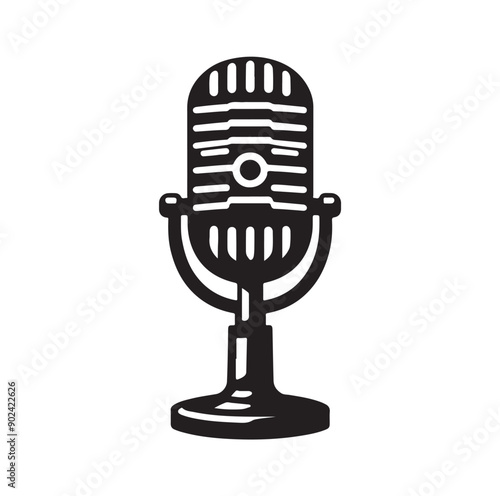 Retro Microphone Silhouette Icon for Podcast, Broadcast, or Music Design
