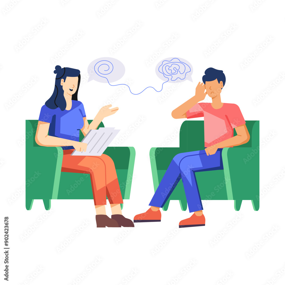 A character based flat illustration of psychology session A character based flat illustration of psychology session