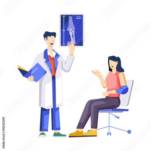 A character based flat illustration of bone doctor with patient

