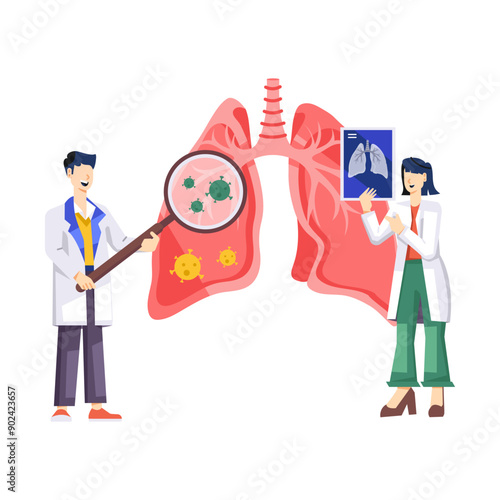 A character based flat illustration of lungs checkup


