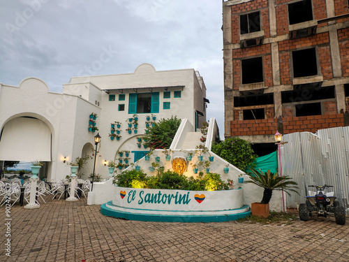 Doradal colombian santorini pictoresque village white and blue house greek greece style in Colombia photo