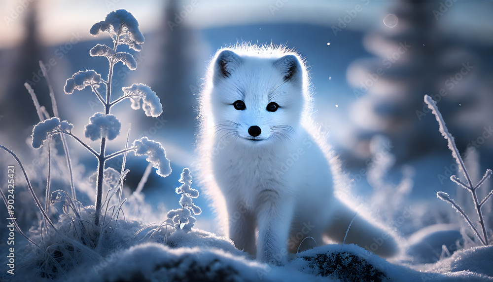 Arctic Enchantment: White Fox Pup in a Winter Wonderland Arctic Enchantment: White Fox Pup in a Winter Wonderland