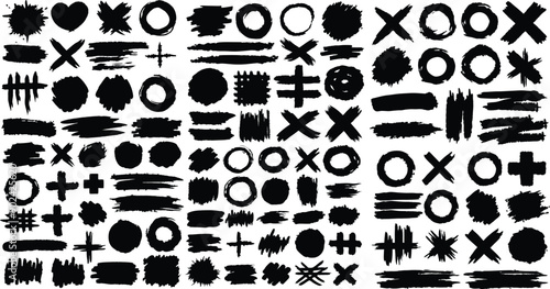 Spray Graffiti Element Set: Can Splatter, Brush Drip, and Freehand Kit - Vector Urban Street Black Grunge with Handwriting Stains, Messy Ink Strokes, and Circles