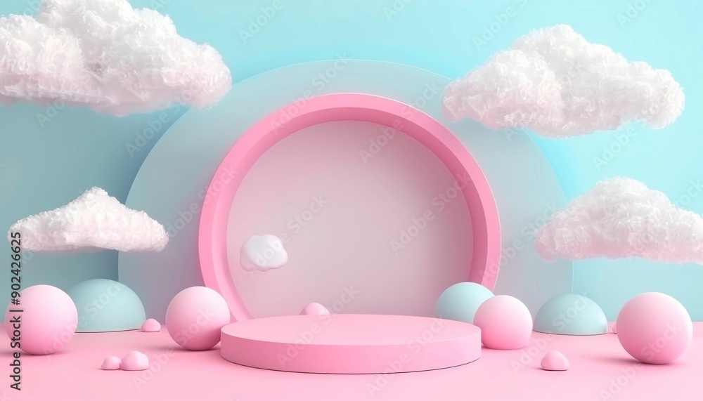 Abstract Pastel Pink and Blue 3D Scene with Clouds Abstract Pastel Pink and Blue 3D Scene with Clouds