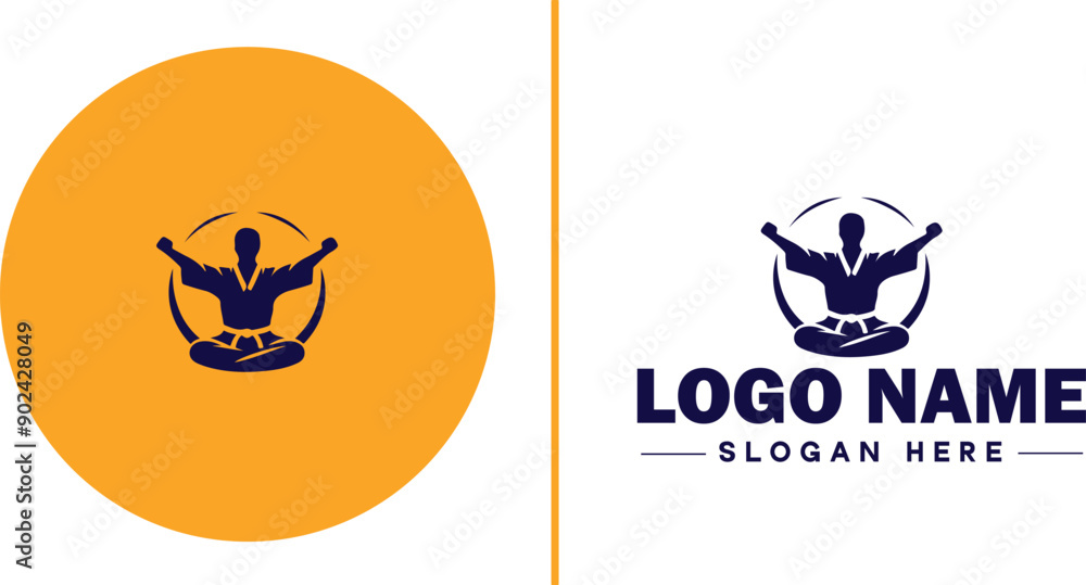 Obraz premium Martial arts school icon Dojo Martial arts academy Karate school flat logo sign symbol editable vector