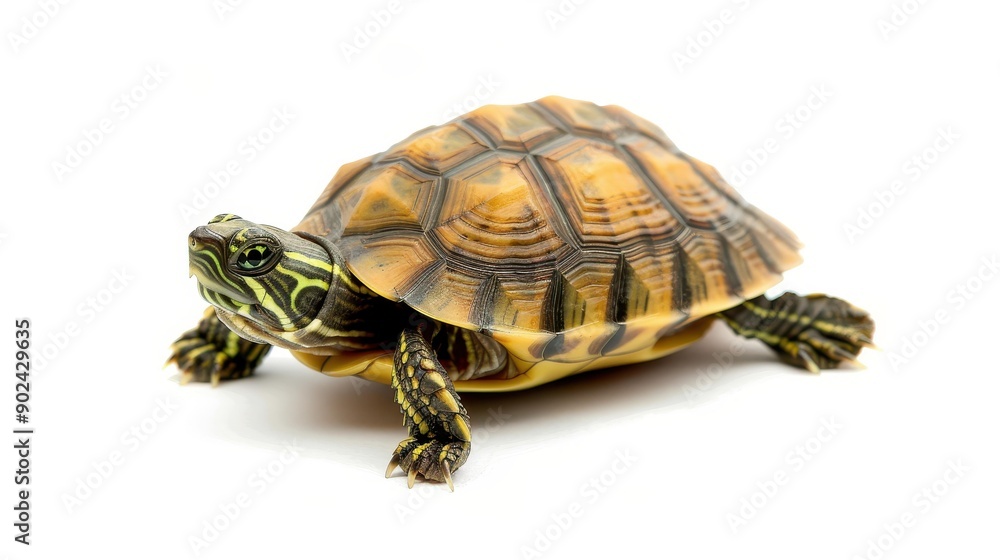 Adorable baby turtle rendered in a realistic style, showcasing its unique features and charm against a white backdrop. Adorable baby turtle rendered in a realistic style, showcasing its unique features and charm against a white backdrop.