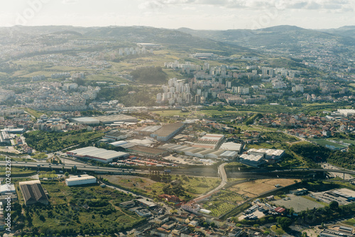 Aerial view of Lisbon, with Vasco da Gama Bridge, Tejo park and Trancao river, PORTUGAL