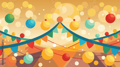 Abstract Cream Background with Blurred Multicolored Festival Lights and Bokeh Effect for Holiday Advertisements and Celebration Designs