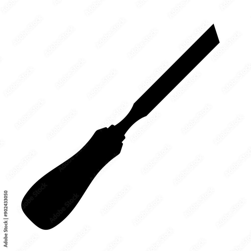 Fototapeta premium Chisel, carpentry hand tools for woodworking and wood carving. Stand for working with wood. Chisel isolated on transparent background. Black silhouette icon, vector illustration.
