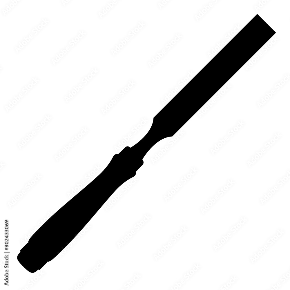 Fototapeta premium Chisel, carpentry hand tools for woodworking and wood carving. Stand for working with wood. Chisel isolated on transparent background. Black silhouette icon, vector illustration.